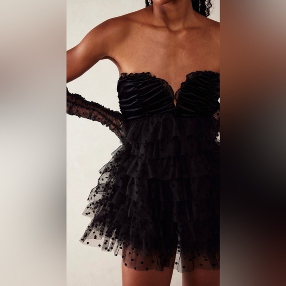For Love & Lemons Jourdan Black Strapless Dress Gloves Goth Sheer Dark Romantic